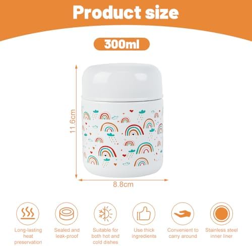 Thermobecher Essen 300ml Edelstahl BPA-Frei - Warmhaltend 6-12h für Kinder & Erwachsene |Ideal für Schule, Büro & Unterw