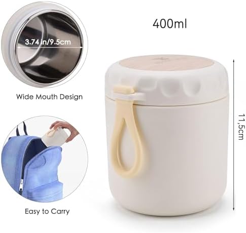 ERBO Thermobehälter für Suppen- Müslibecher to go Edelstahl 400ml Auslaufsicher Porridge Becher-Essensbehälter für Suppe