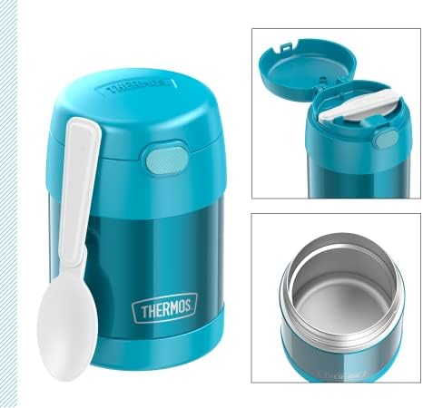 THERMOS Kids FUNTAINER Food Jar 0,30l, Ocean Teal, Thermlötverpackung für Kinderessen mit Löffel, 5 Std. Haltwarm / 7 St