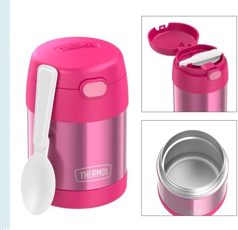 THERMOS Kids Funtainer Speisebehälter 0,30l, Rosa, thermobehärteter Essensbehälter mit Löffel, 5 Std. warm / 7 Std. kalt