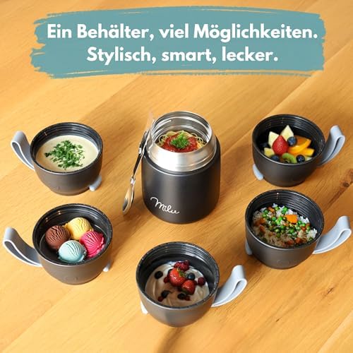 Milu® Thermobehälter für Essen 650ml, Edelstahl Warmhaltebehälter mit Löffel, Speisebehälter für Kinder und Erwachsene, 