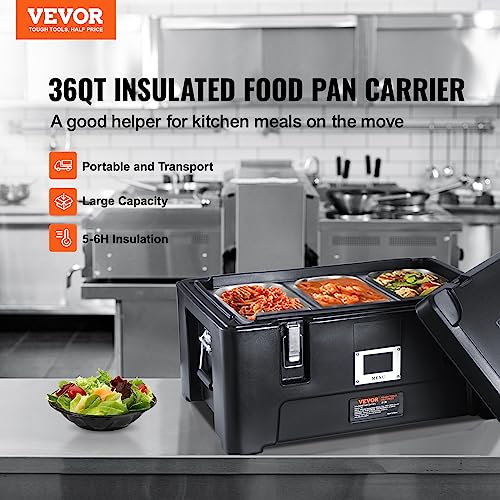 VEVOR Isolierter Thermobox für Restaurant und Kantine, Tragbare LLDPE-Lebensmittelbehälterträger, 30 L Schwarz