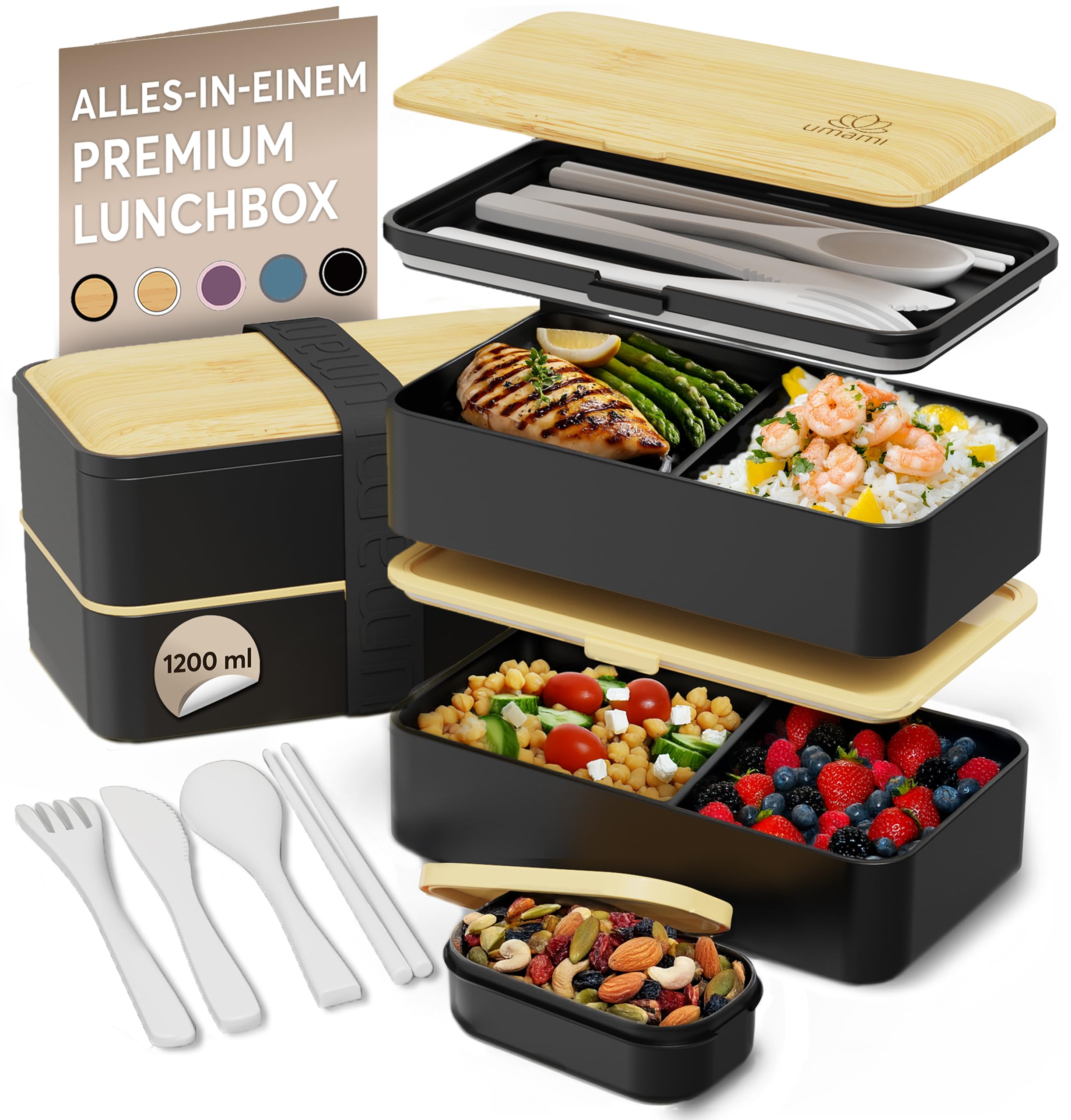 Umami Lunchbox für Erwachsene, auslaufsichere Bento Box mit Fächern, Schwarz & Beige, 1200 ml exploited typos in origina