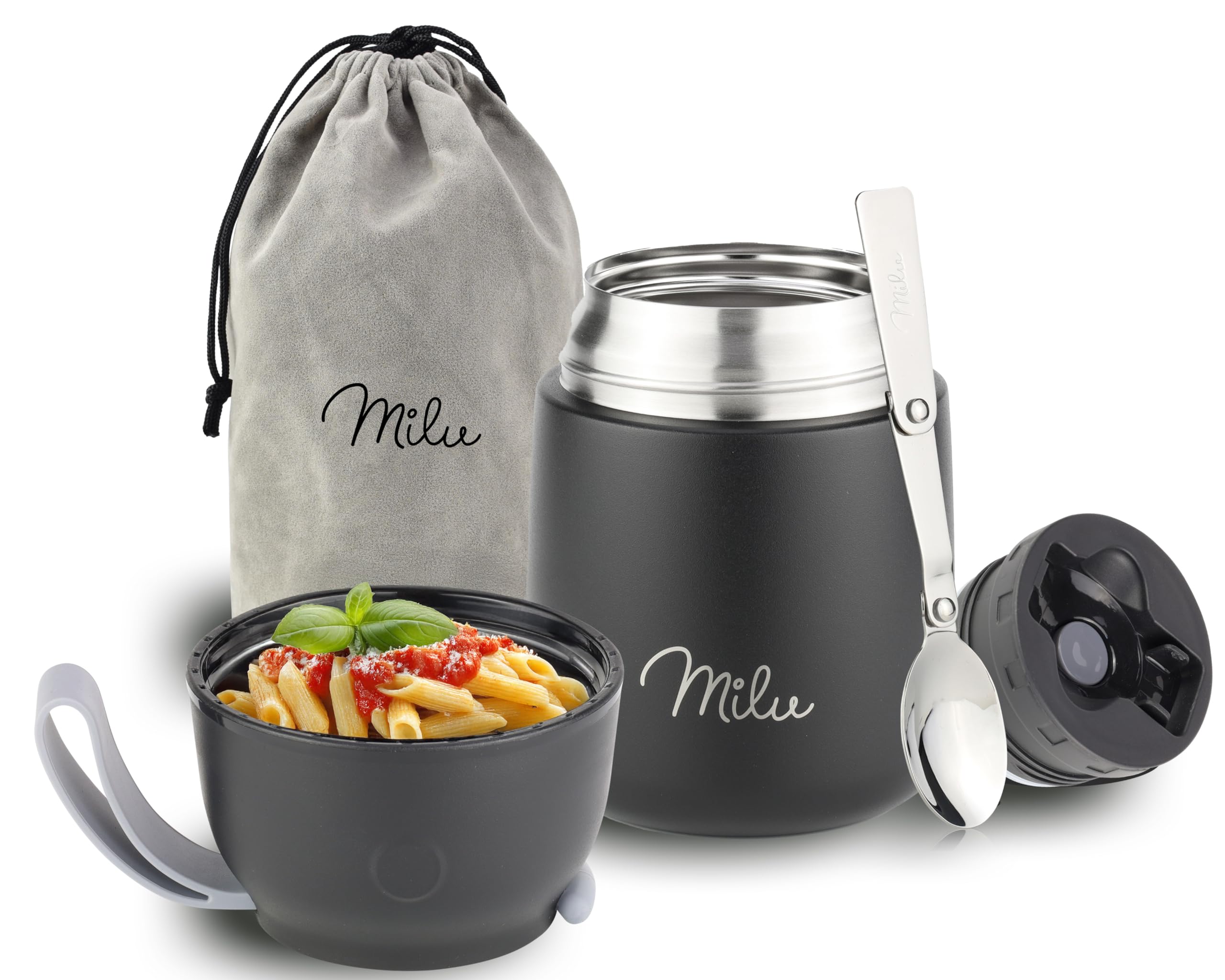 Milu® Thermobehälter für Essen 450ml, Edelstahl Warmhaltebehälter mit Löffel, für Kinder und Erwachsene, thermische Lunc